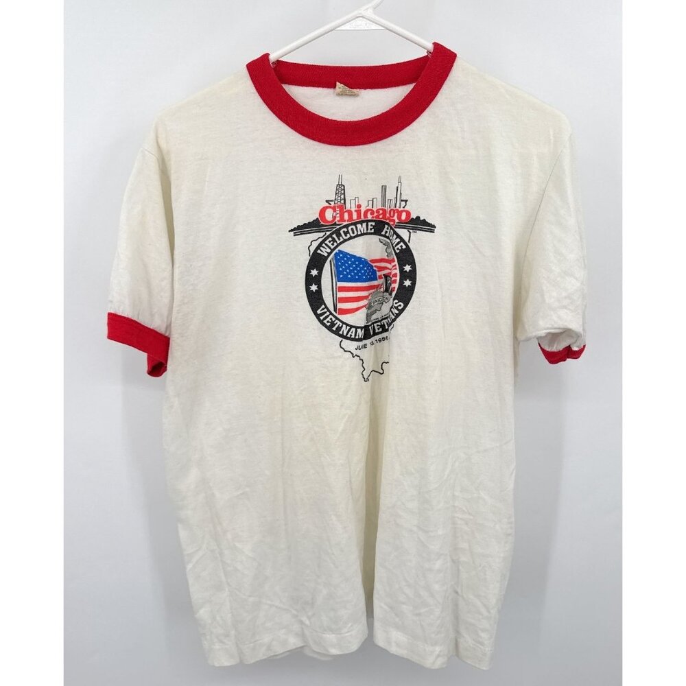 Vintage Screen Stars Vietnam‎ War Chicago Welcome T-Shirt  Sz L SEE MEASUREMENTS
